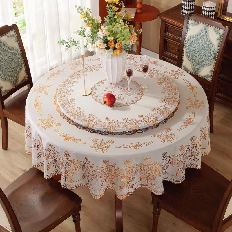 [suit round tablecloth] waterproof and oil-proof wash-free anti-scalding hotel household European-style round tablecloth large round table tablecloth