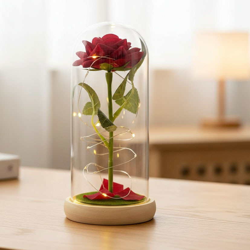 Simulación transfronteriza rosa inmortalidad flor cubierta de vidrio decoración de cumpleaños Qixie 520 Día de San Valentín regalo creativo del Día de la Madre