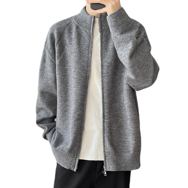 Explosiones transfronterizas de tamaño europeo de gran tamaño de cuello de pie cardigán chaqueta suéter de punto suéter de hombre doble cremallera fábrica al por mayor