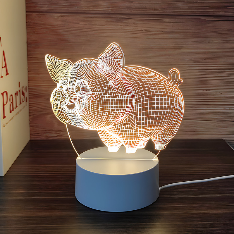 Venta al por mayor luz nocturna 3D USB niños dibujos animados regalo de Navidad lámpara de mesa pequeña atmósfera transfronteriza fijo logotipo acrílico