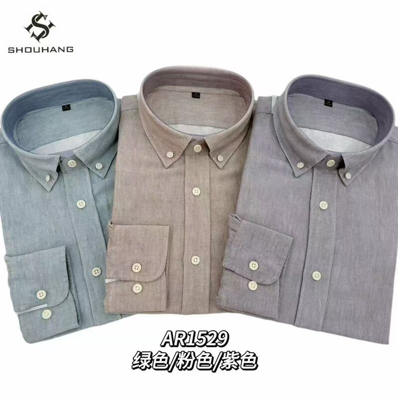 Solid Color Button-Down Linen Lyocell Long-Sleeve Stand-Collar Shirt, New Style, Loose Fit, Old Money Elegance, Casual Men's Shirt Solid Color Button-Down Linen Lyocell Long-Sleeve Stand-Collar Shirt, New Style, Loose Fit, Old Money Elegance, Casual Men's Shirt