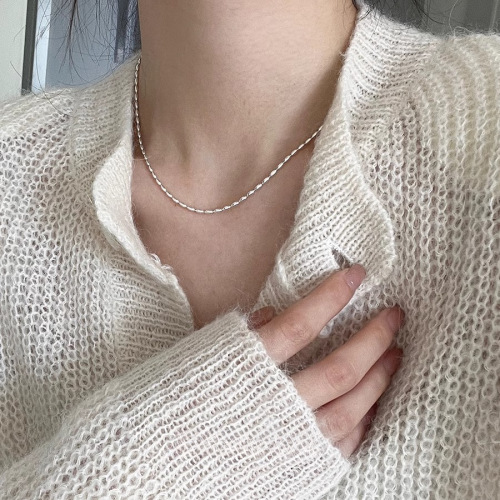 Minimalist style 925 sterling silver necklace for women, shiny simple and versatile Xiaomi beads, fashionable and personalized Korean Fansen collarbone chain