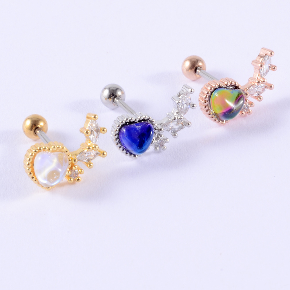 10g Weight Artificial Gemstones Inlay Material Ear Studs Classification 1 Piece Simple Style Waves Heart Shape Butterfly Plating Inlay Stainless Steel Artificial Gemstones Ear Studs