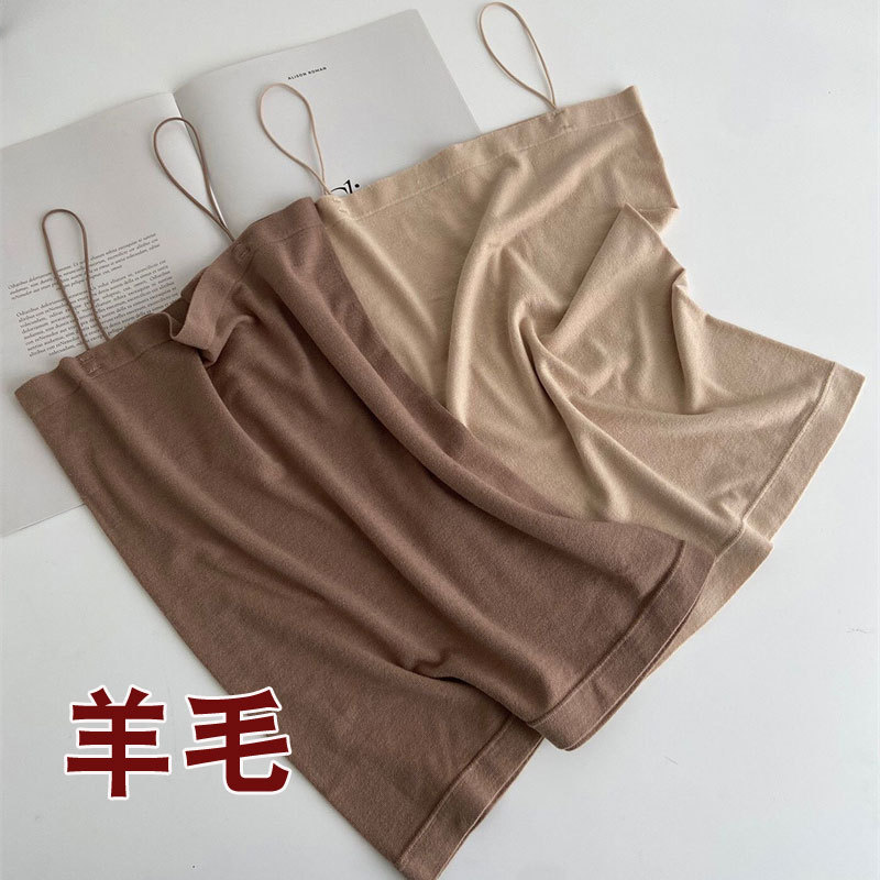 春秋冬新款羊绒吊带背心女一字领针织小内搭短款无袖打底衫修身百