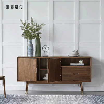 北欧全实木餐边柜日式现代简约黑胡桃木收纳柜 ins风客厅储物柜子|ru
