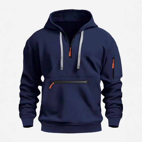 Large men's hooded sweatshirt with zippered pockets, suitable for autumn and winter casual sports.