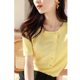 2025 summer new fashion color ~ close-fitting breathable gentle slim slant placket sweater short sleeve age-reducing T-shirt women