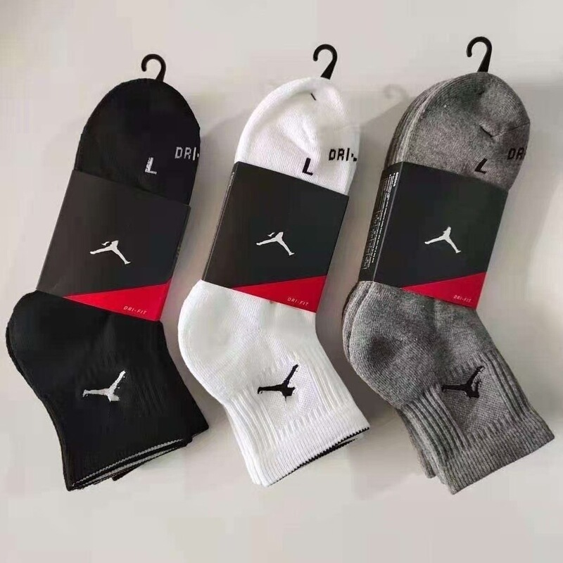 Jordan Flyknit Mid-Calf Towel Bottom Men's Socks Solid Color Sports Socks Running Basketball Socks Sweat-Absorbent Non-Slip Wear-Resistant