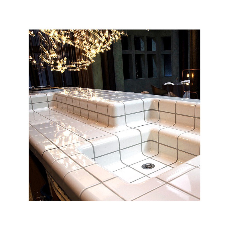 Trendy Special-Shaped Curved Handmade Tiles 110110 for Kitchen and Bathroom Sinks, Bathtubs, Bar Counters in Dark Green, Pink, and Yellow