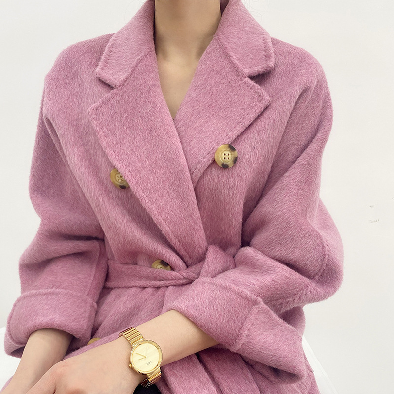 New High-grade Handmade Suli Velvet Double-sided Cashmere Coat Women's Fashion Suit Collar Alpaca Hose Slim-fit Woolen Coat