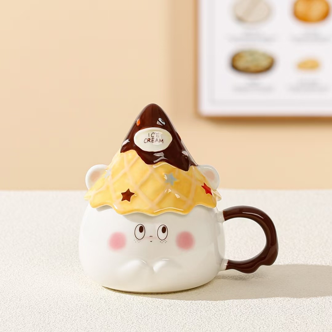Personalidad creativa cono pastel muñeca taza souvenirs cerámica linda dibujos animados taza de café para niñas