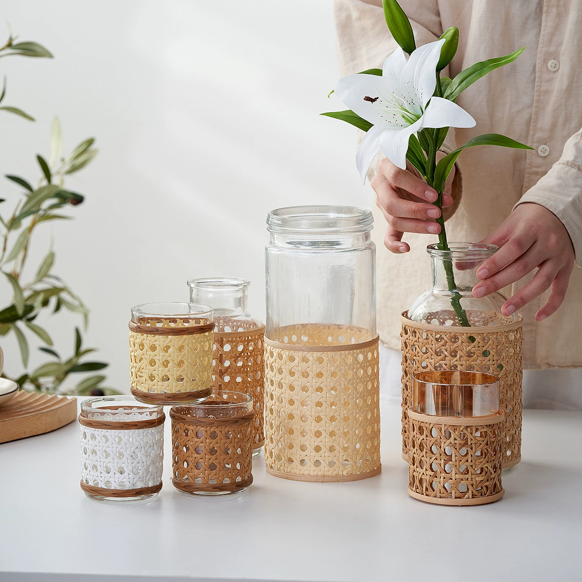 Новый стиль растения ручной работы плетеный набор чайных чашек закусочная, ресторан, ресторан, стеклянная чашка, теплоизоляция, анти-термальная трава, защитный чехол