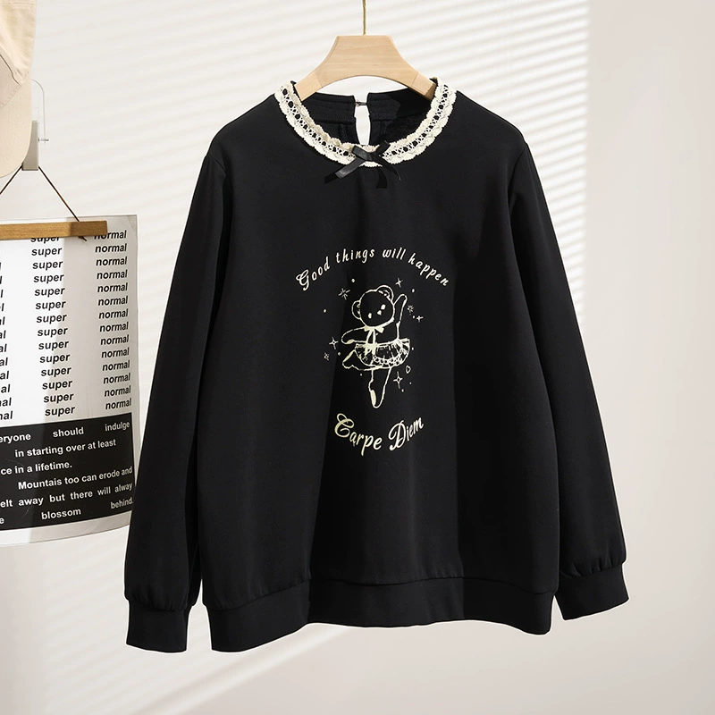 Autumn cute lace long-sleeve with a round collar, plus size