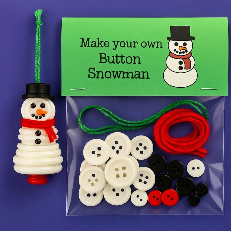 跨境DIY Button Snowman Ornament Kit 有趣圣诞纽扣装饰制作套装|undefined
