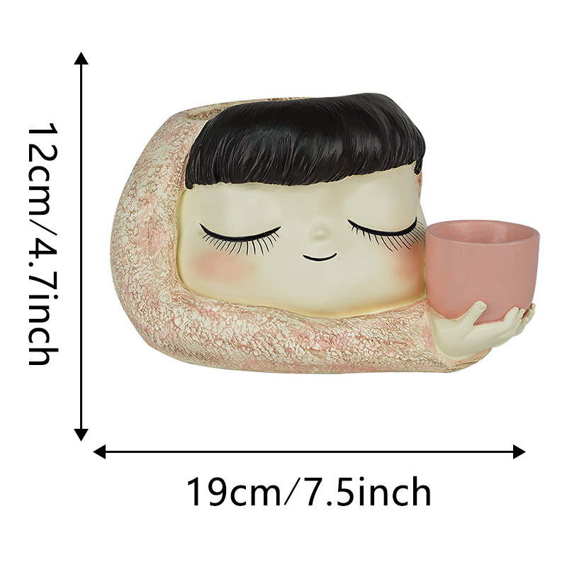 Hot-Selling Nordic Ins Style Sleeping Girl Holding Cup Double-Hole Flower Pot Home Desktop Creative Resin Decoration