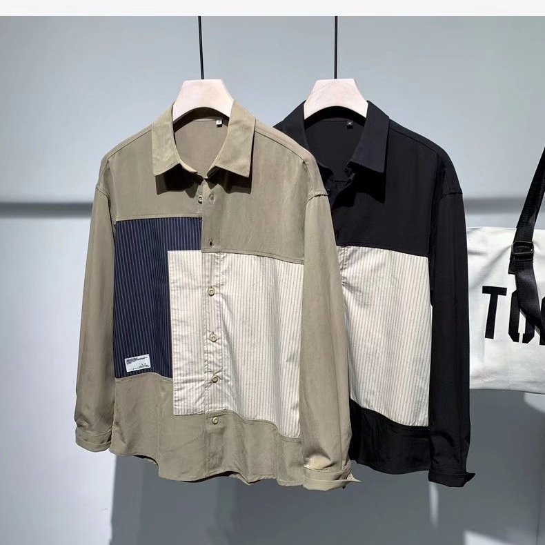 2024 primavera y otoño nuevo estilo camisa hombre tendencia suelta casual tendencia salvaje joven hermosa camisa chaqueta negra hombre