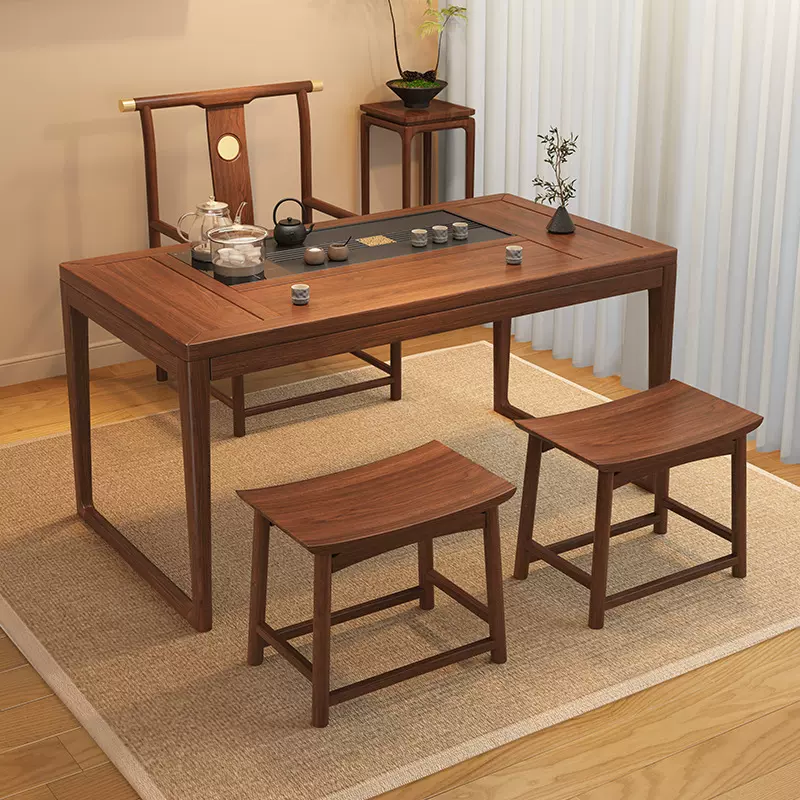 胡桃木阳台茶桌椅组合新中式小户型家用简约泡茶台实木功夫泡茶桌