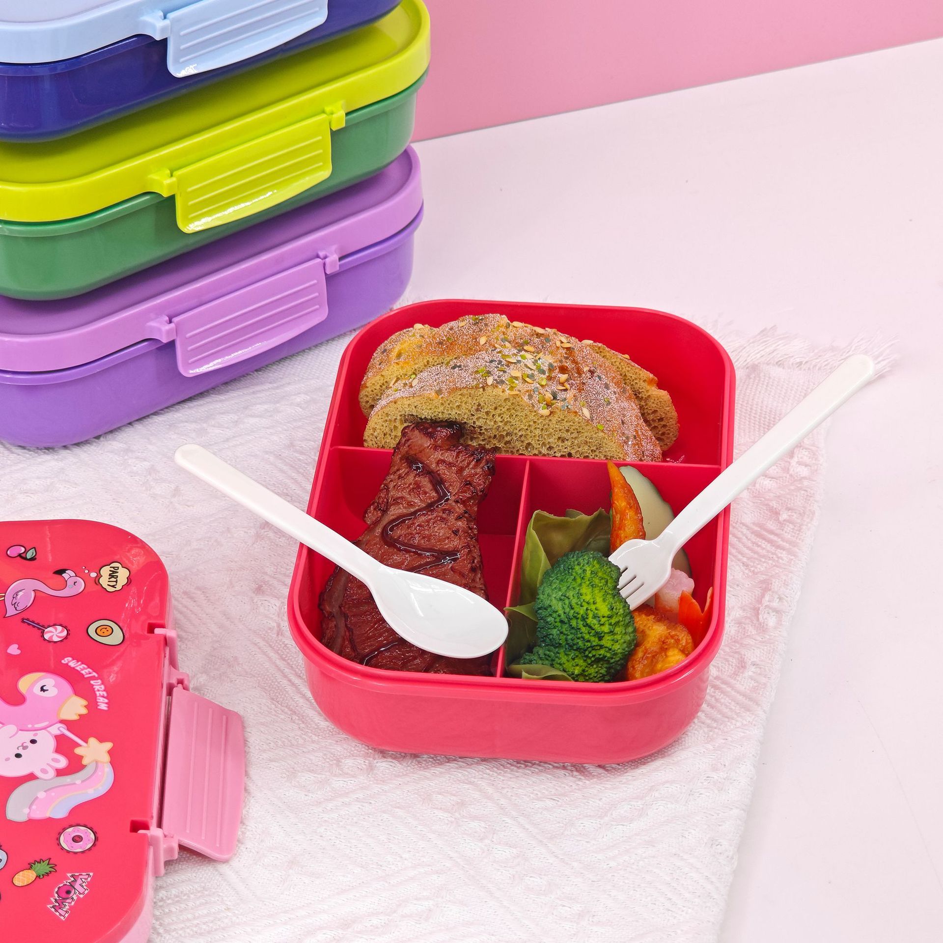 Postaje gratuito para adultos oficina almuerzo con cubiertos, microondas portátil caja de almuerzo de plástico de gran capacidad