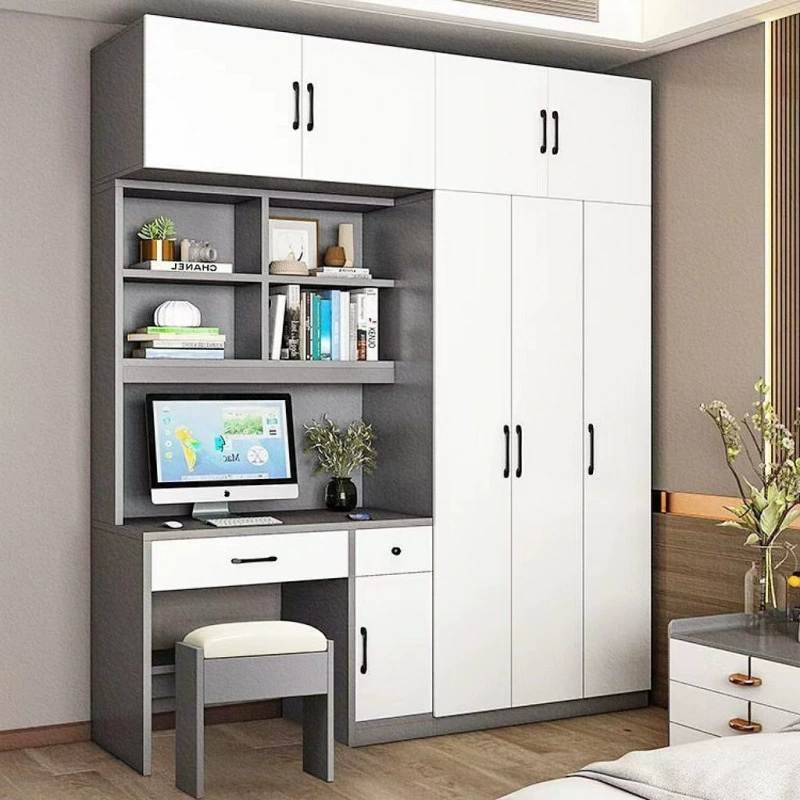Комбинированный письменный стол для студента, стол для маленькой квартиры, соединенный шкаф, современный письменный стол для спальни с интегрированным шкафом.