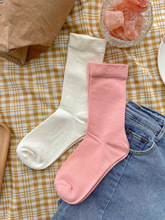 泡芙的小仙糖果色白袜子女中筒袜春夏薄款月子袜纯色堆堆袜