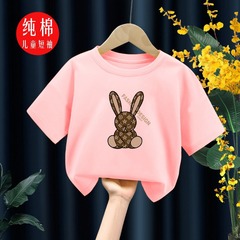 跨境電商童裝卡通圖案印花男女童短袖T恤休閒時尚潮流圓領上衣潮