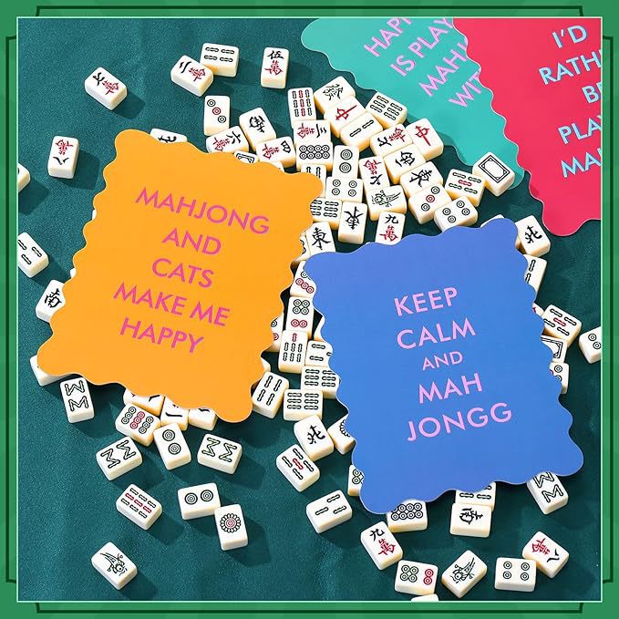 Thick Pvc Material Colorful Mahjong Shuffling Card Wave Fan-Shaped Edge Cute Mahjong Accessories 4 Cards with Interesting Proverbs