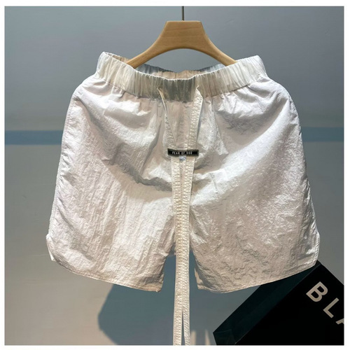Summer Men's Cotton Linen Stretch Three-Fourth Shorts Beach Pants Trendy Student Plain Color Loose Low-Waist Pants