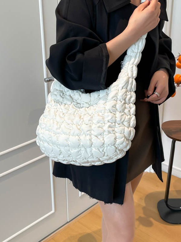 Bolso Cruzado Estilo Nube Plisado de Tela, Gran Capacidad con Cremallera, para Uso Diario y Trabajo