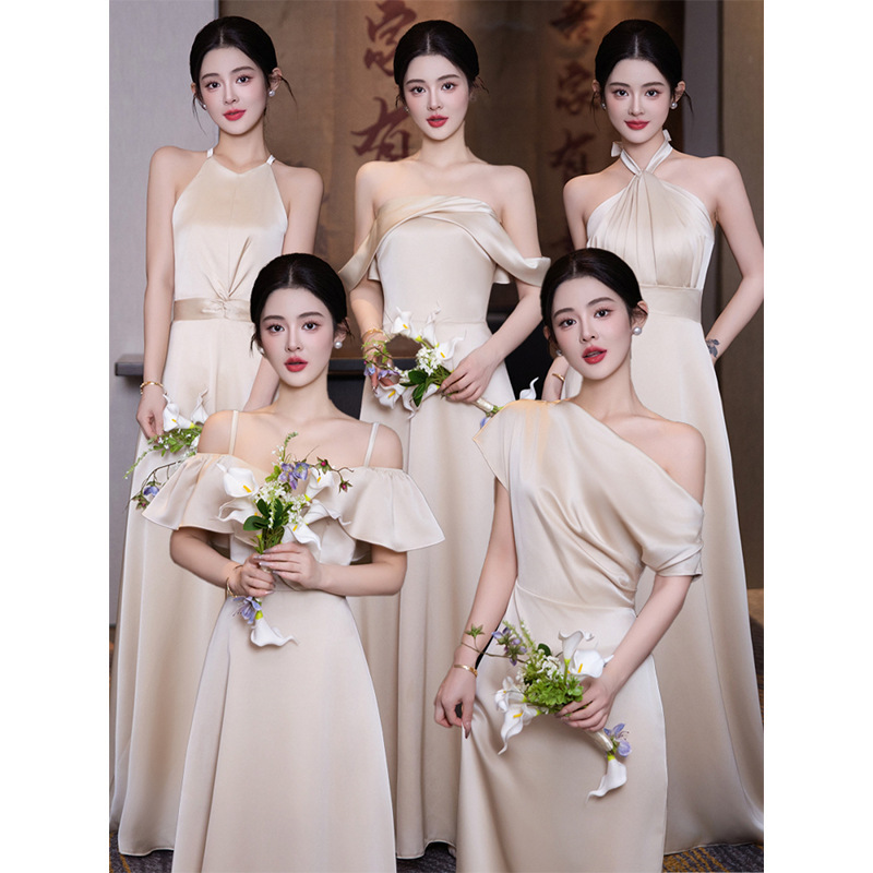Champagne-Colored Satin Bridesmaid Dress 2026 New Style Engagement Dress for Women, High-End and Stunning Sister Dress That Can Be Worn Daily