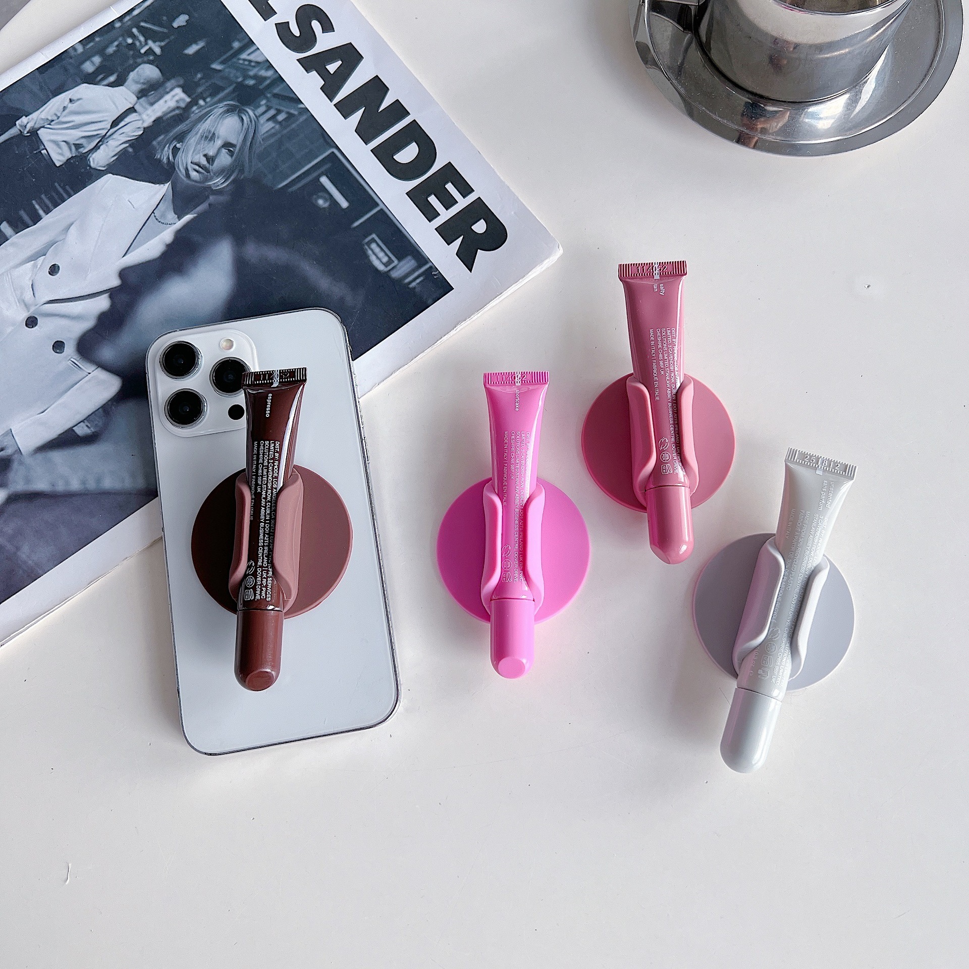 Teléfono móvil pegatina de espalda redonda de 3m esmalte labial esmalte soporte de lápiz labial soporte de teléfono móvil pegatina accesorios generales perezosos