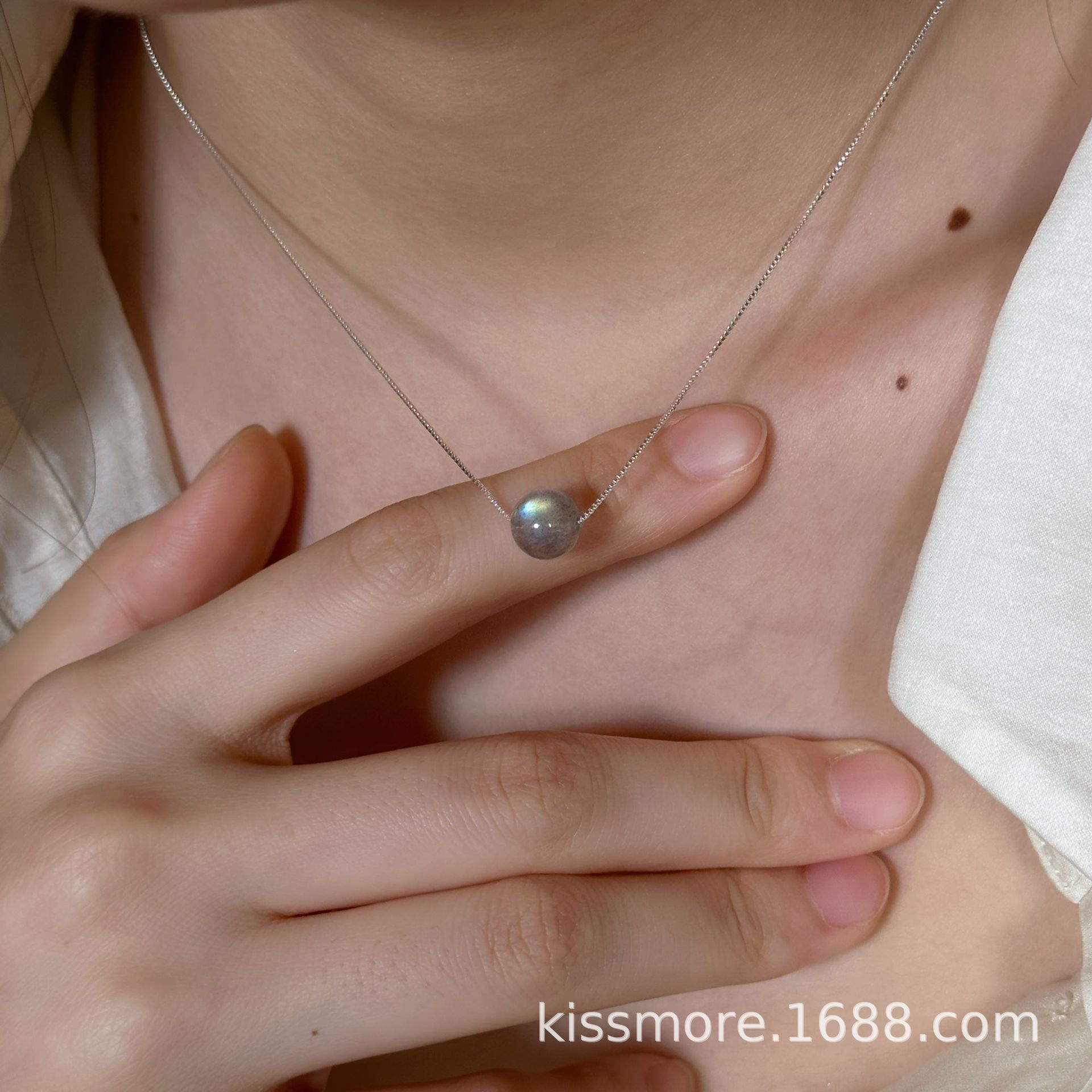 单颗灰月光可调节纯银项链12.png