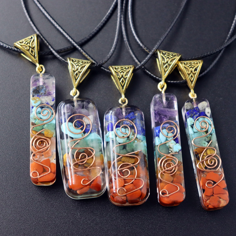 colored stone long necklace semiprecious stone natural gravel crystal pendant wholesalepicture1