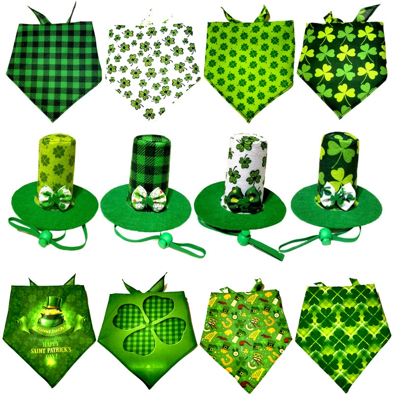 Новое четырехлистное клеверное треугольное полотенце, шляпа для домашних животных, товары для кошек, зоотовары, День Святого Патрика, голова собаки, Цветочная шляпа