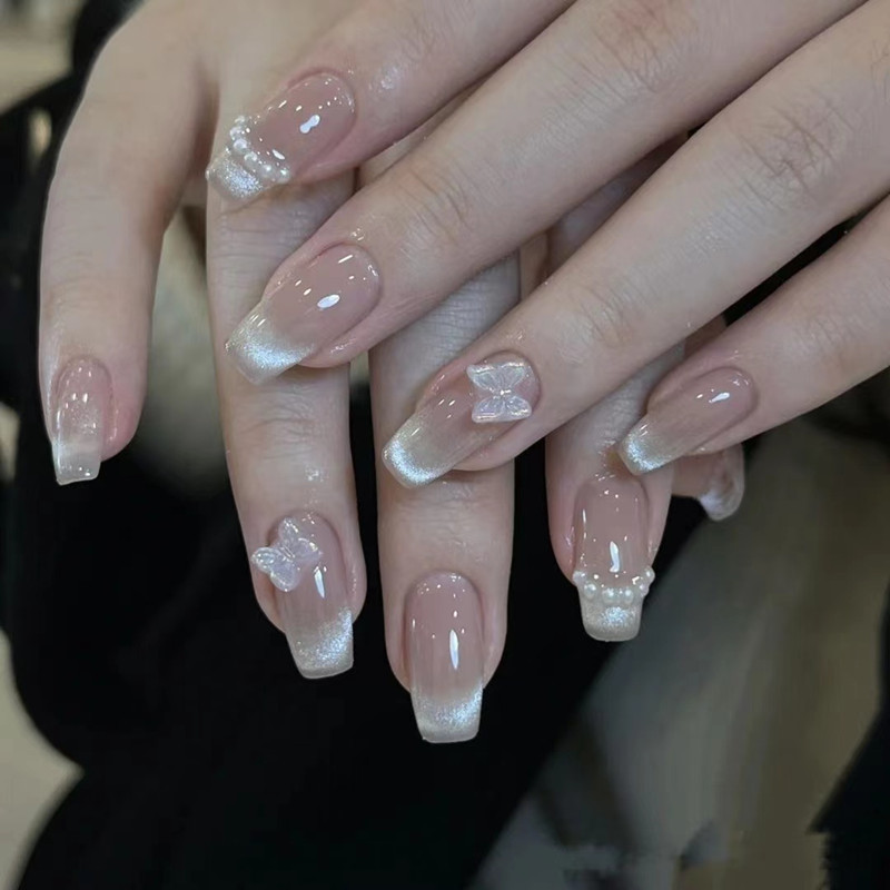 Yi danza Zhuang Zhou Mengdie desgaste manicura pieza de uñas terminado ojo de gato desnudo fototerapia parche de uñas mariposa Blanco