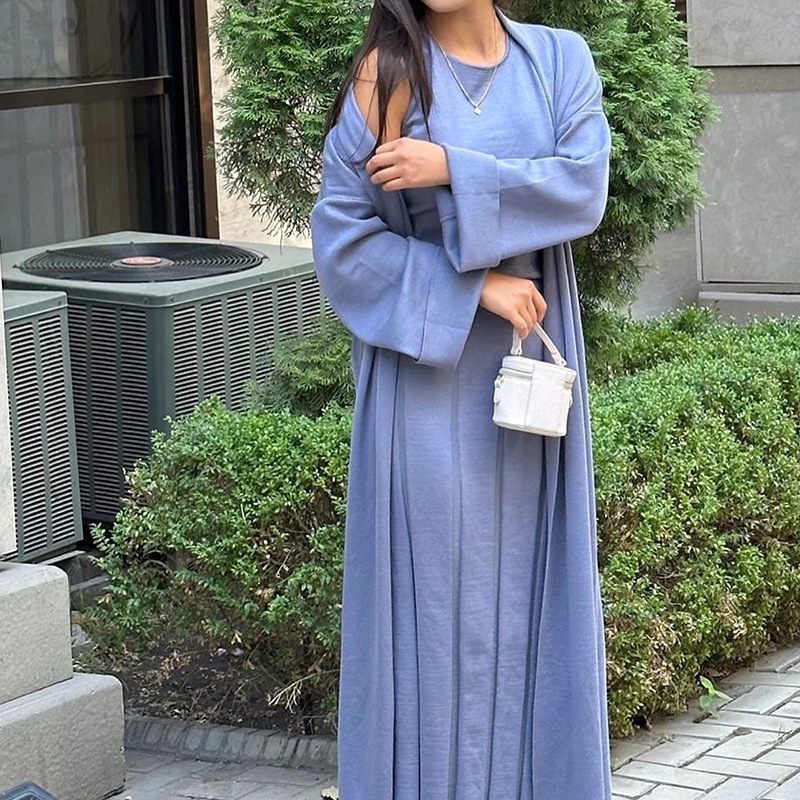 Cross-Border Knitwear Russian Export Women's Clothing 2025 Autum New Long Outwear Round Neck Dress Suit Women