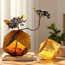 凹面魔方形水培玻璃花瓶家居软装插花工艺品几何花瓶摆件彩色玻璃