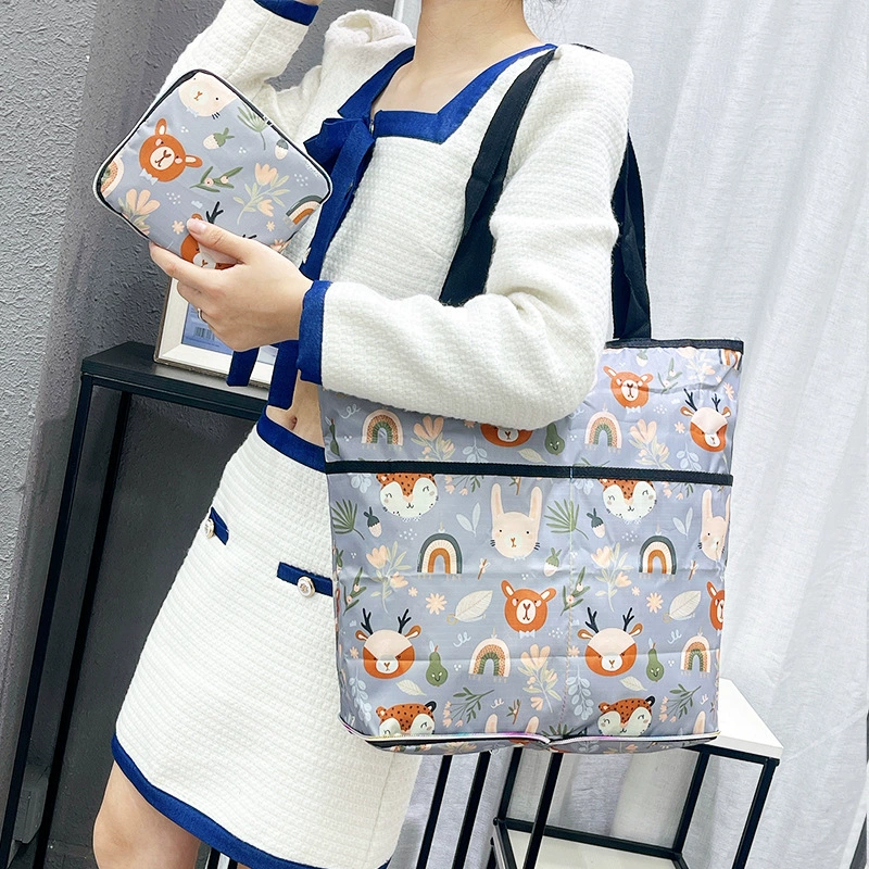 М compressed cartoon folding handheld shopping bag, вместительная льняная сумка, ткань оксфорд, корейский стиль