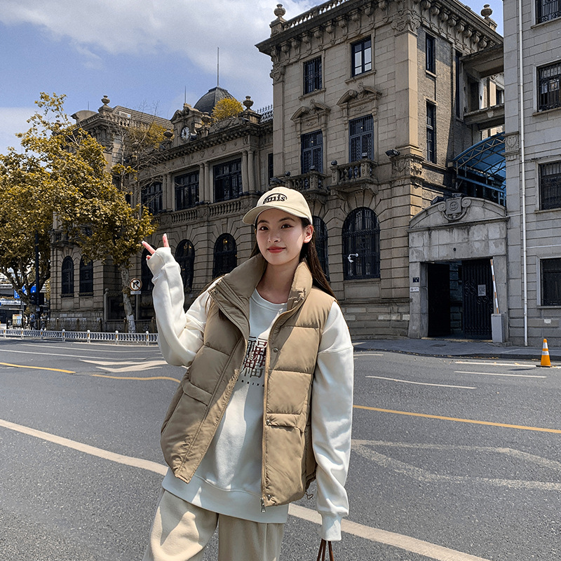 Corea del Sur irregular bolsillo chaleco de algodón mujer moda suelta delgada chaleco de hombro chaqueta de algodón abrigo caliente