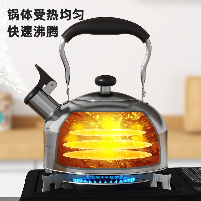Hervidor de acero inoxidable para acampar al aire libre, hervidor que produce sonido, hervidor doméstico de gran capacidad, cocina de inducción de fondo plano, estufa de gas