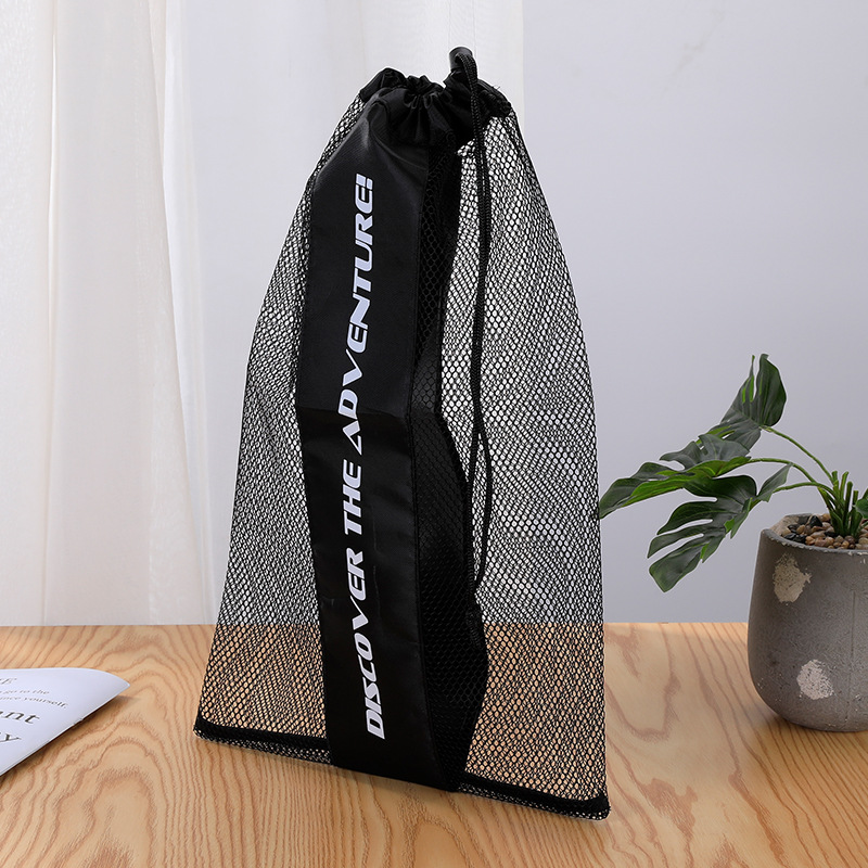 网布绦纶束口袋潜水沙滩衣服毛巾收纳袋可印logo网眼黑色抽绳袋
