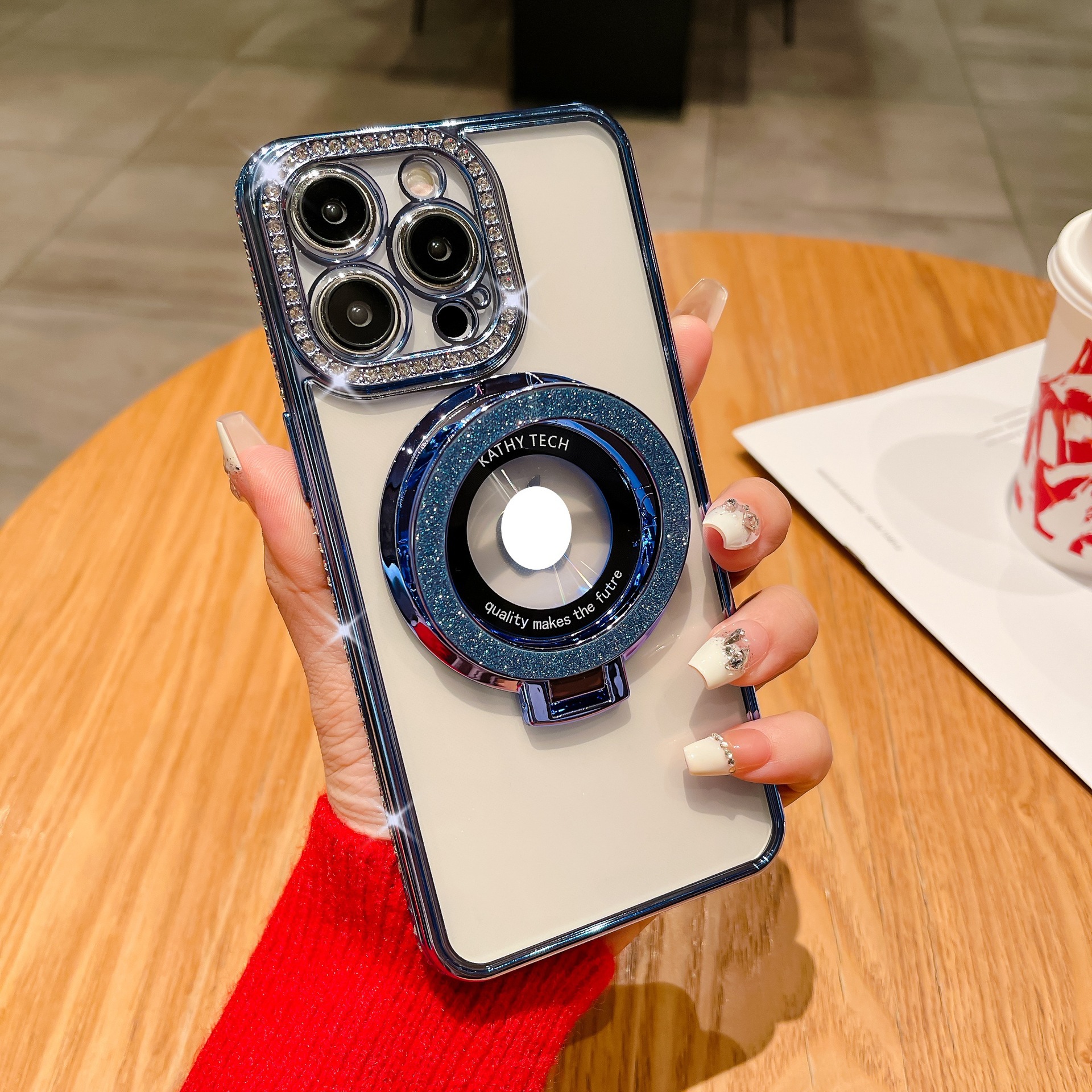 Soporte de succión magnética para iPhone17 caja de teléfono con brillo degradado 16Pro diamante de imitación galvanoplastia 13 funda protectora diamante