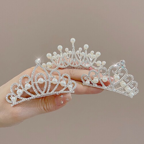Children's high-end crown tiara princess rhinestone crown comb little girl performance hair comb Korean high-end hairpin