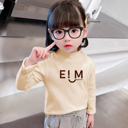 Men and Women's Print Versatile Base Shirts for Autumn and Winter, Fleece Warm Long-Sleeve for Middle and Small Children, Half-Neck Baby Innerwear Tops