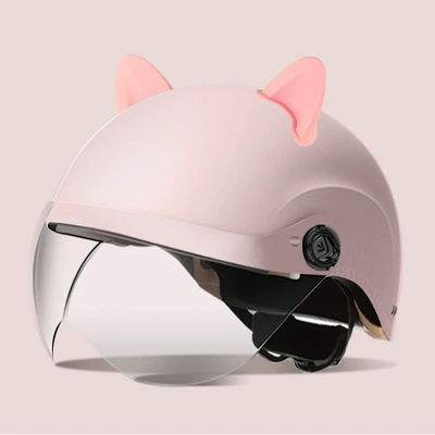 portable battery car safety helmet: Motosiklet kaskı (dəbilqə) - summer-helmet-frosted-powder-summer-helmet-transparent-mirror-accessories-rabbit-ears-pink-one-size-fits-all