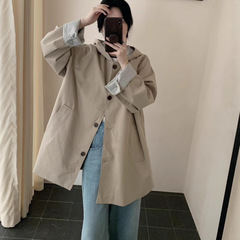 通勤百搭纯色连帽长袖中长款外套女 2025秋季新款宽松大码风衣