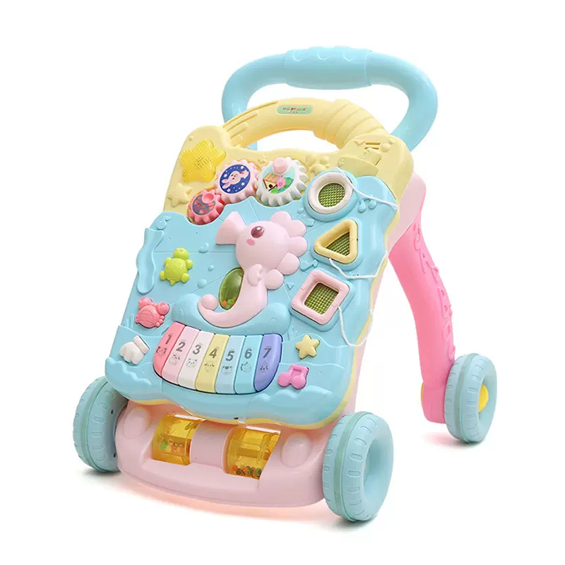 跨境热供儿童小海马学步车玩具 早教宝宝多功能带音乐敲琴学步车