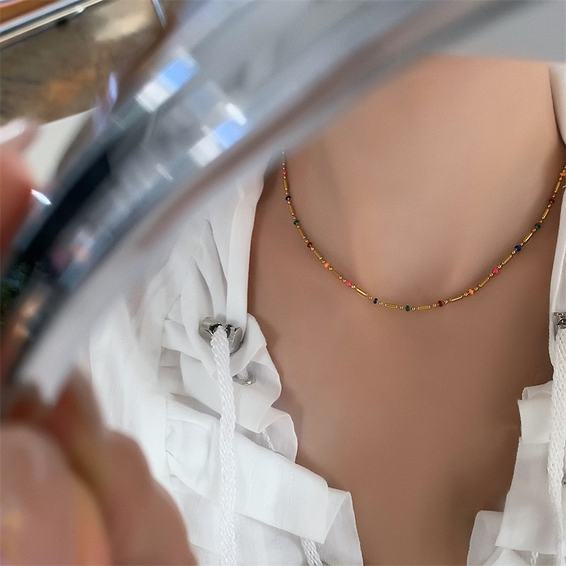 7g Weight Necklace Classification Titanium Steel Chain Material 1 Piece Quantity Holiday, Daily Occasion Titanium Steel Material Color Block Pattern Women's Gender Beaded Design Simple Style, Classic Style Style Wholesale Jewelry Simple Style Classic Style Color Block Titanium Steel Beaded Necklace 无