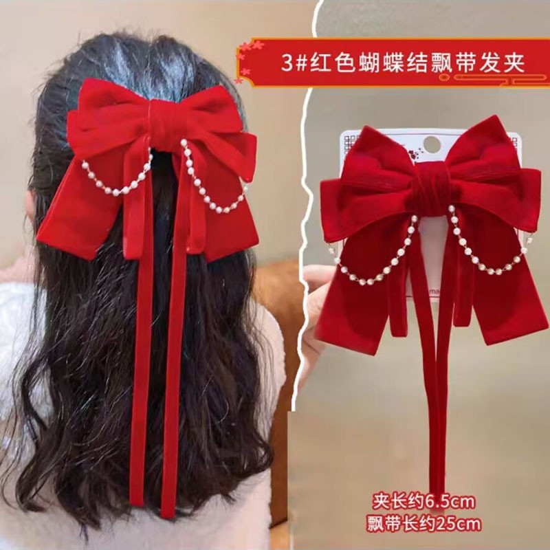 Otoño e Invierno nuevo vino rojo arco grande horquilla 2022 Año Nuevo de los niños horquilla terciopelo elegante dulce accesorios para el cabello