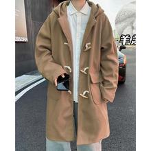 中长款风衣外套男冬季加厚街头学院风日系牛角扣羊羔毛绒呢子大衣
