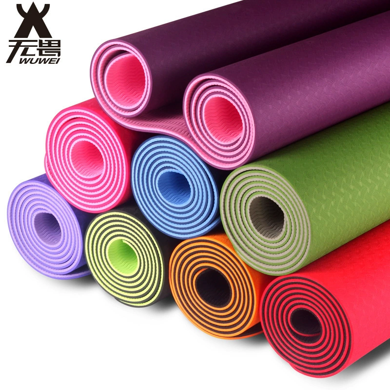 Двухцветный Коврик для йоги из ТПЭ, длинный коврик для фитнеса, нескользящий коврик для йоги из ТПЭ, логотип